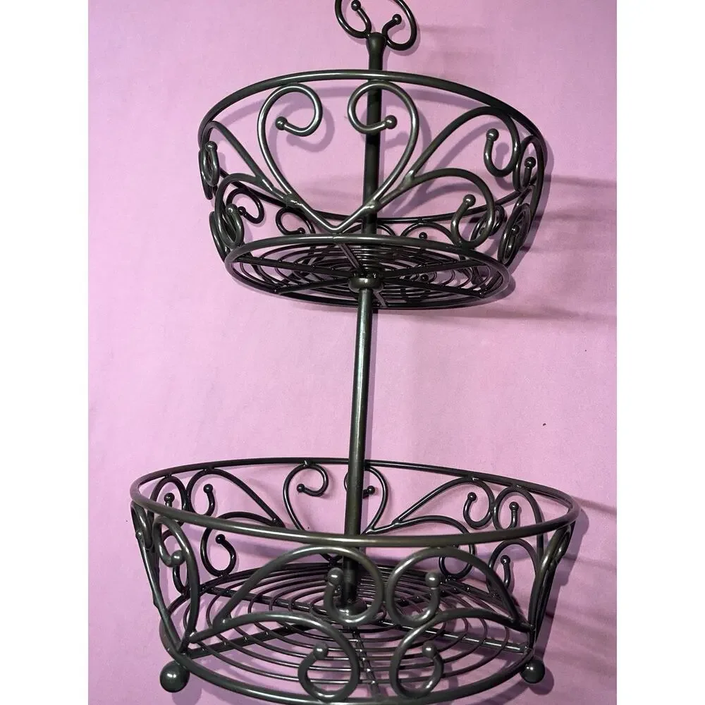 Princess House Two Tiered Meridian Collection Metal Basket Fruit Kitchen